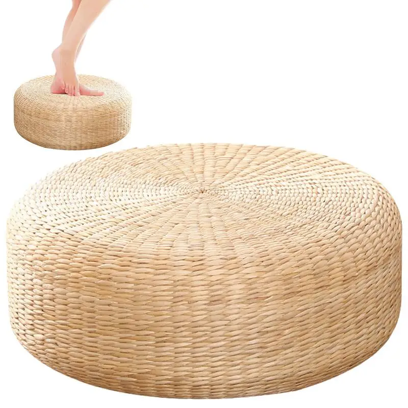 

Natural Straw Floor Cushion Japanese Floor Cushion Breathable Pillow Floor Mat Round Braided Pad Tatami Handmade Pillow Yoga