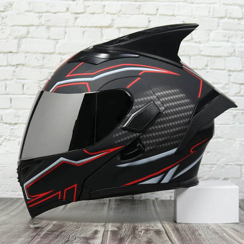 Motorcycle Helmet with Horn Male Motocross Accessories Warmproof  Winter Full Helmet Uncover Anti Fog Double Len Female JK902 enlarge