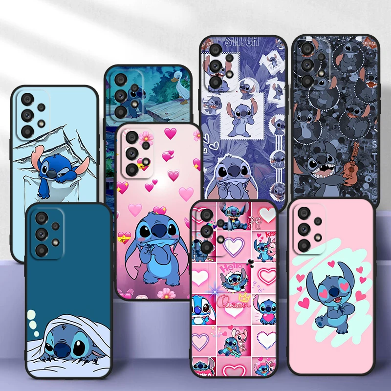 

Cute Lilo And Stitch For Samsung A81 A91 A73 A52S A72 A71 A52 A51 A12 A21S A01 4G 5G Silicone Soft Black Phone Case