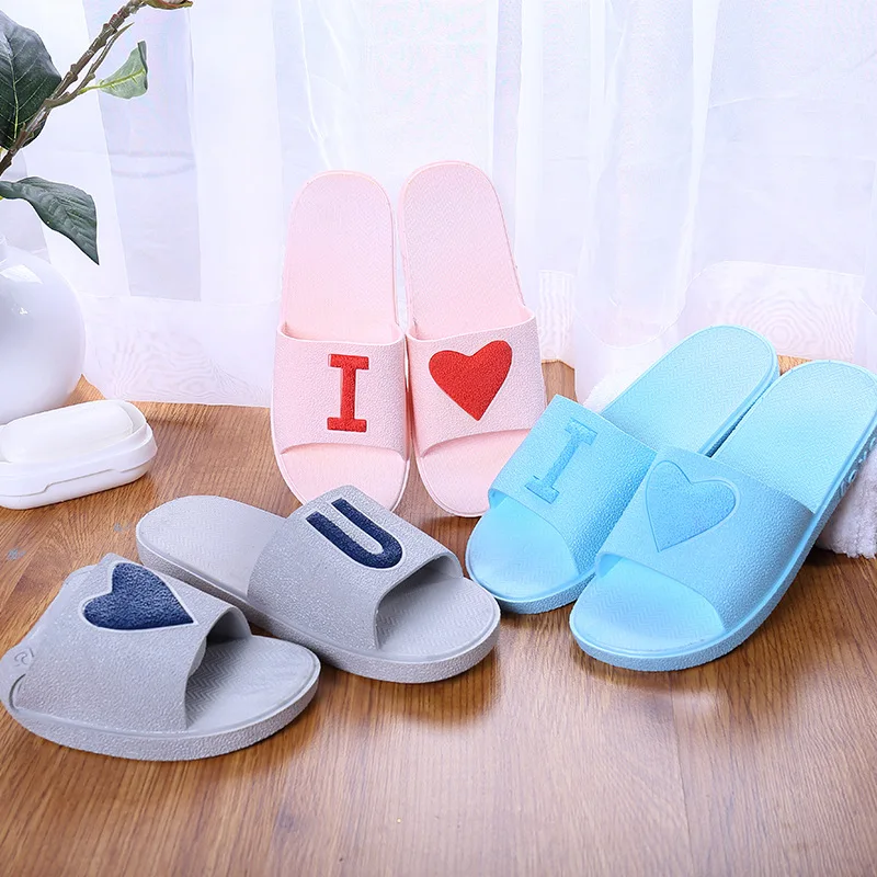 

Summer PVC plastic love couple sandals wholesale fashion non-slip home indoor bathroom bathing for men and women
