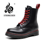 strongshen women boots ladies genuine leather ankle boots thick bottom shoes winter spring fur warm lady boots motorcycle shoes