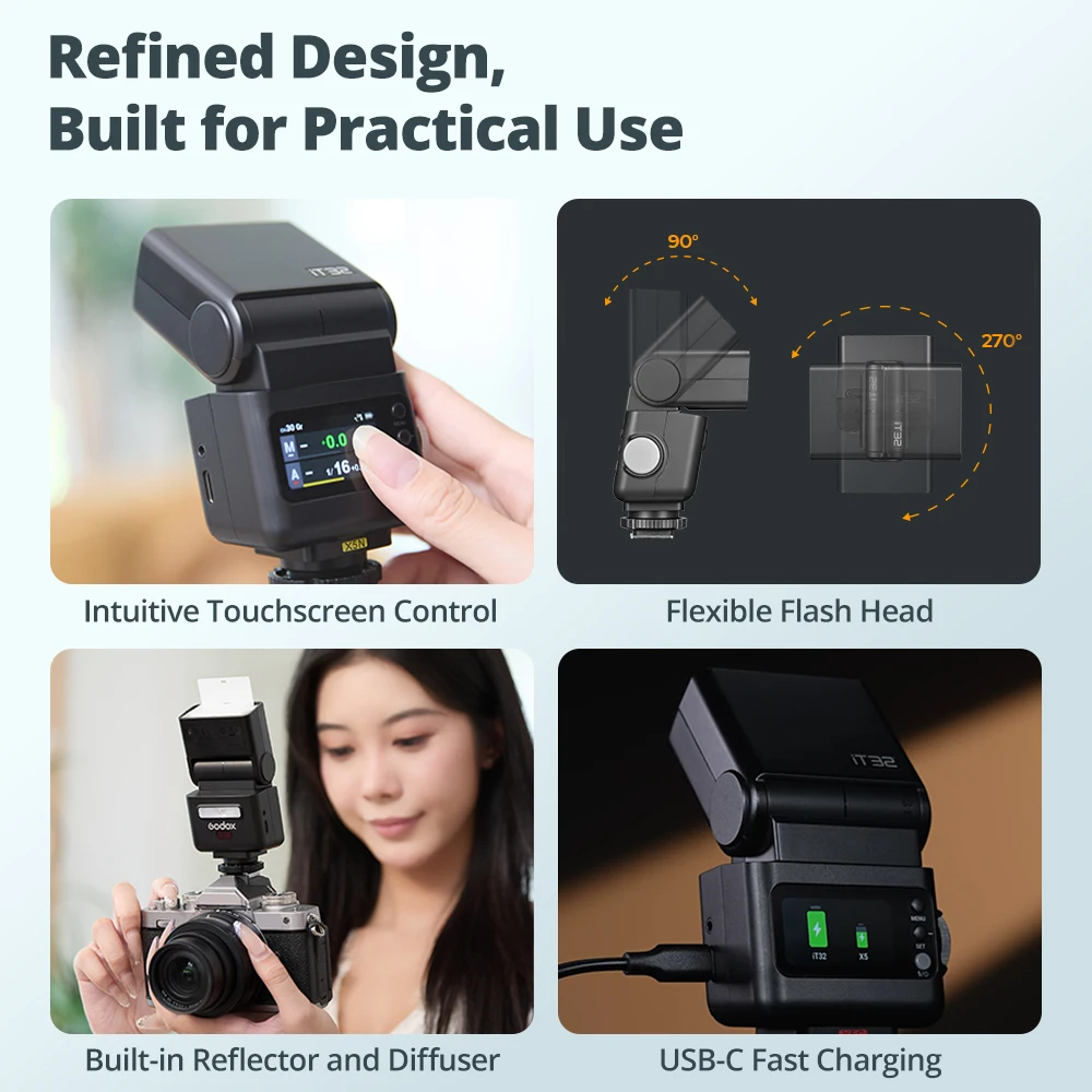 Вспышка Godox iFlash iT32 с защитной пленкой X5 TTL, беспроводной магнитный беспроводной спусковой механизм, HSS, вращающаяся головка, Speedlite для CNSFOL (art.: 3920d8a4a87b2) - 3920d8a4a87b2