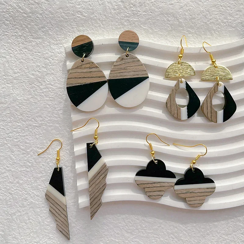 Amazon Independent Store Бестселлер Деревянные серьги из смолы с геометрической сборкой