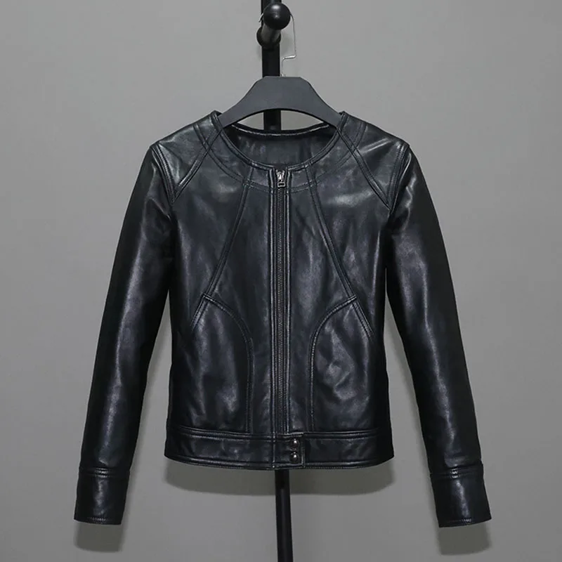 New Female 2022 Fashion Design Spring Autumn 100% Real Sheepskin Quality Coat Women Clothes Motorcycle Short Slim Leather Jacket