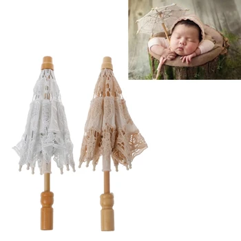 Mini Wedding Umbrella Cotton Parasol Lace Umbrella Handmade Embroidery Newborn Baby Photography Props Photo Prop 1