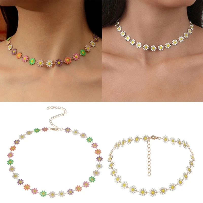 

Painted Flower Choker Small Necklace Adjustable Clavicle Chain for Women Girls Handmade Boho Neck Chain Jewelry DropShip