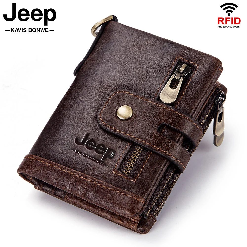 

New Cowhide Leather Men's Wallet Coin Purse 2023 Small Card Holder Fashion Chain PORTFOLIO Portomonee Hasp Male Vintage Pockect