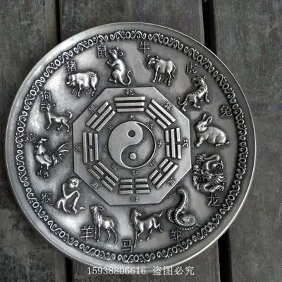 

Exquisite antique white copper zodiac gossip copper plate ornament