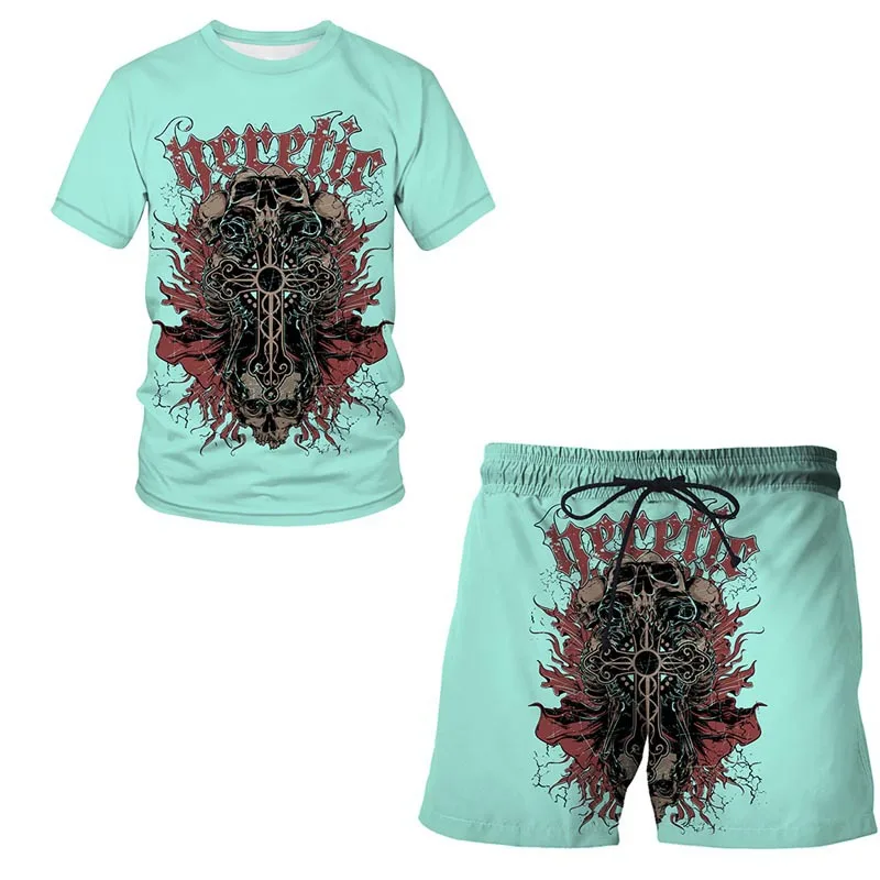 Summer Men Outfits Jogger Casual Short Sleeve T-shirt 3D Printed Oversized Design Tracksuit 2 Piece Set Fashion Male Clothing