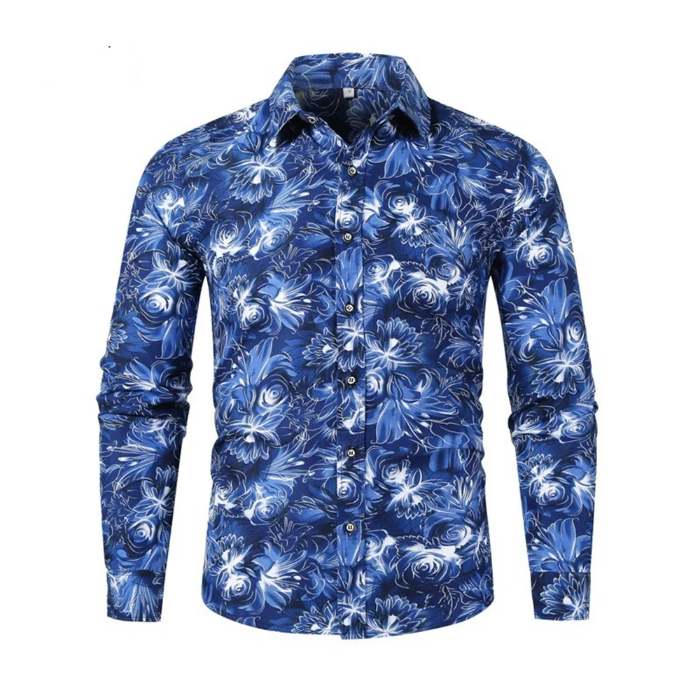 M-3XL New Style Long Sleeve Men's Shirt Autumn Slim Fit Blouse Fashion Casual Loose Print Oversize Top Men 10 Colors