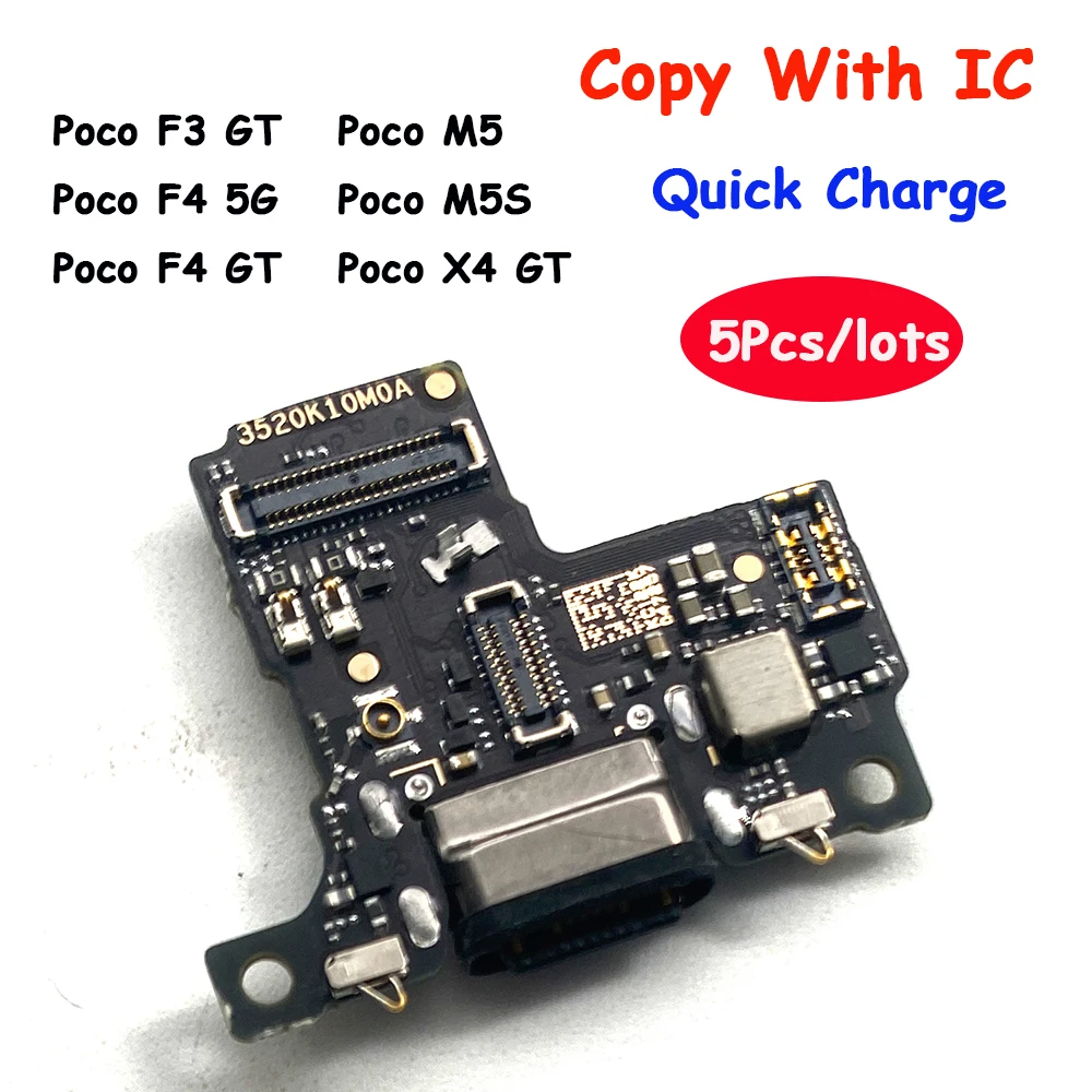 

5Pcs, Tested USB Charging Connector Port Dock Charge Flex Cable For Xiaomi Poco F3 F4 X3 X4 GT M5 M5S Charging Port Connector
