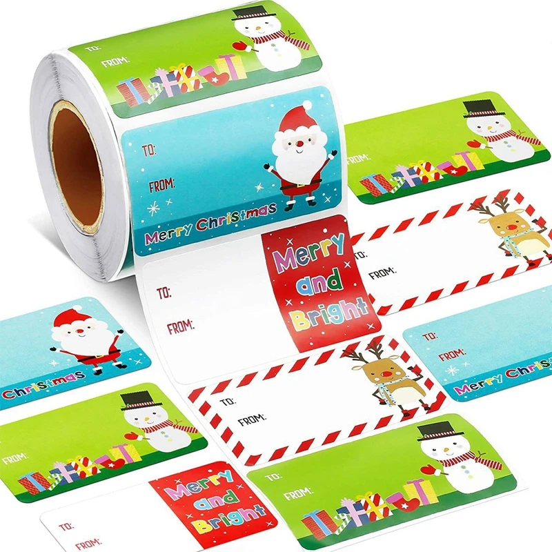 

500pcs/roll 4 Designs Adhesive Christmas Gift Name Tags XMAS Stickers Present Seal Labels Christmas Decals Gift Package