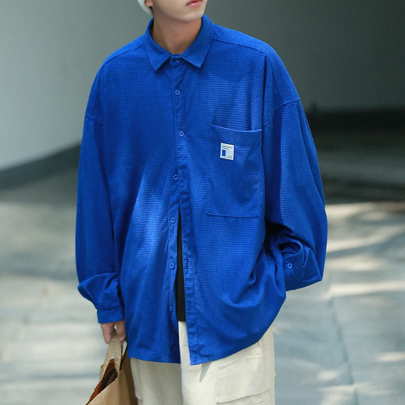 

Рубашка мужская Вельветовая с длинным рукавом, уличная одежда, повседневная сорочка оверсайз в стиле Харадзюку, однотонная, весна-осень