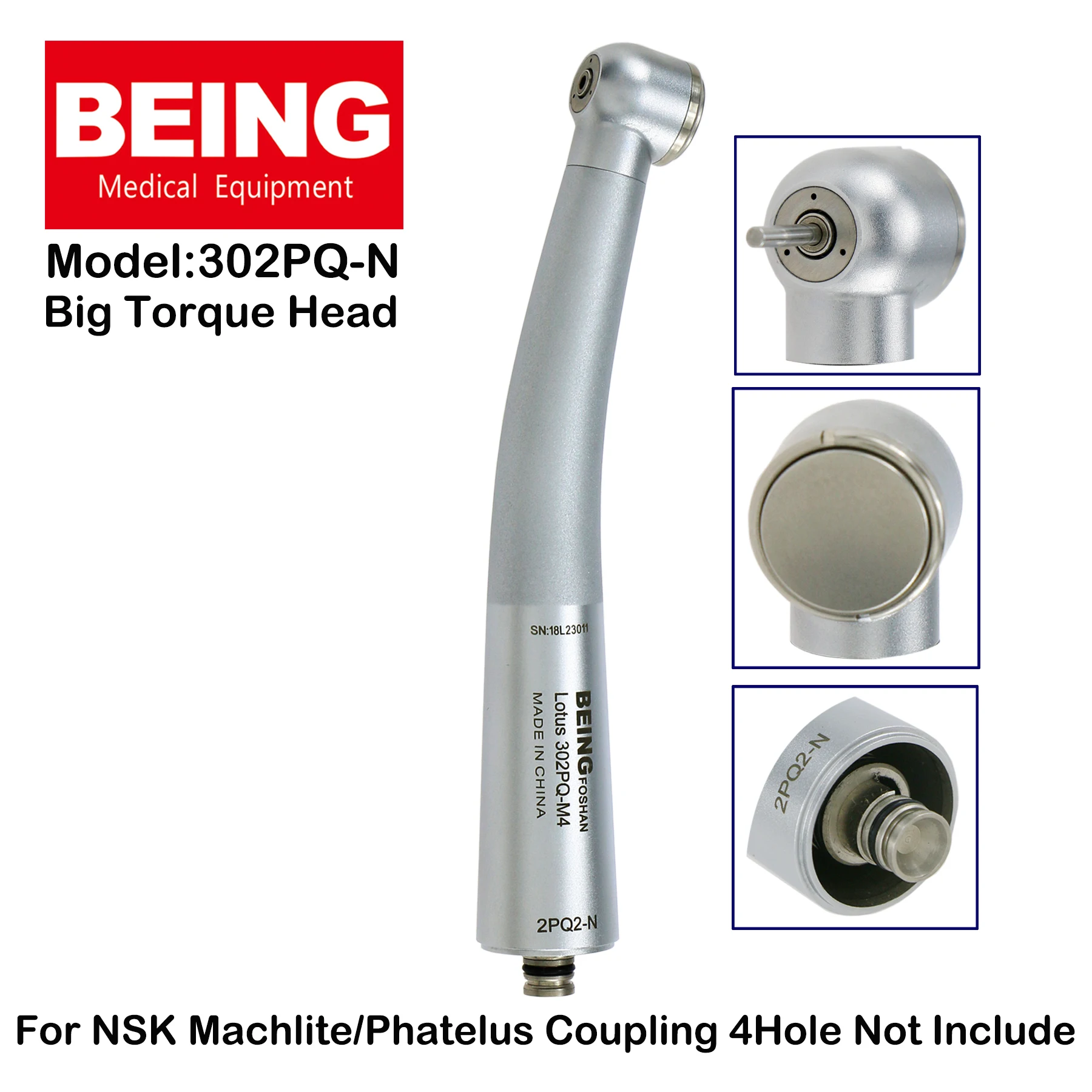 BEING Dental Air Turbine High Speed Push Button Big Torque Head Handpiece 302PQ-N Fit For NSK Phatelus Machlite Coupling