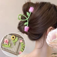new tulip hair claws for women girls high end ponytail claw clip crab claw fairy small shark clip headgear sunflower accessories