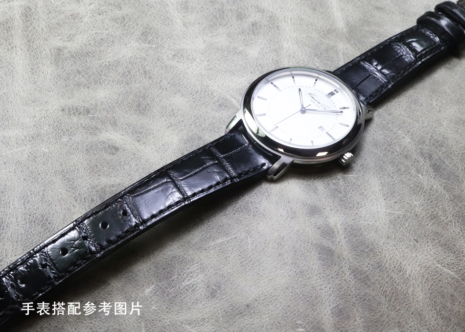 Thin Style 20mm*16mm Black Premium Strap Soft Crocodile Skin Leather Belt Genuine Leather Men's Comfortable Alligator Watchbands