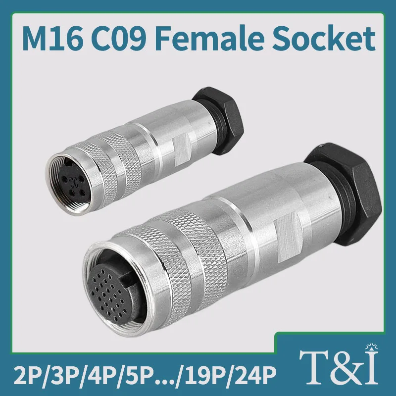 

5/10/100 PCS M16 Female Head Aviation Plug Socket Metal Shield Waterproof C09/J09 TS/TRS Dedicated Sensor Connector 2-24P