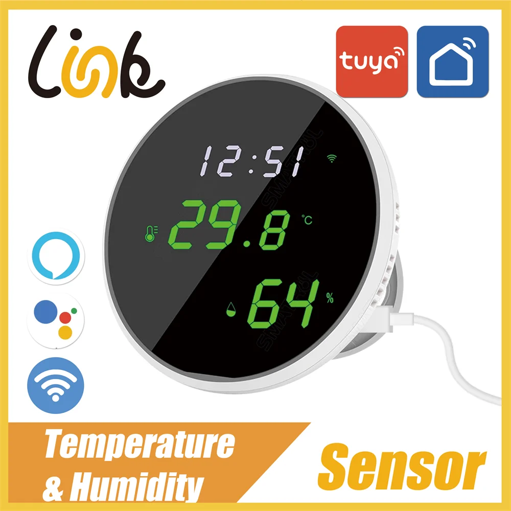 

Tuya WiFi Temperature Humidity Sensor LED Digital Display Winter Thermometer Hygrometer Smart Life Works With Alexa Google Home