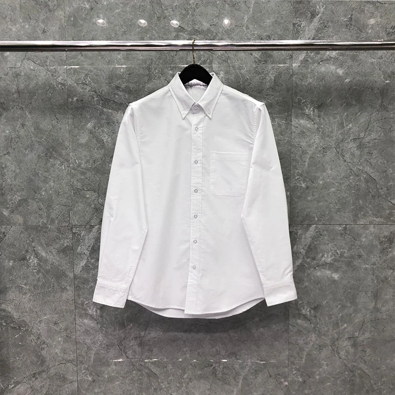

Рубашка TB THOM мужская с вертикальной полосой, модный брендовый дизайнерский Топ с рукавами, повседневная приталенная рубашка из 100% хлопка, в стиле Оксфорд, весна-осень