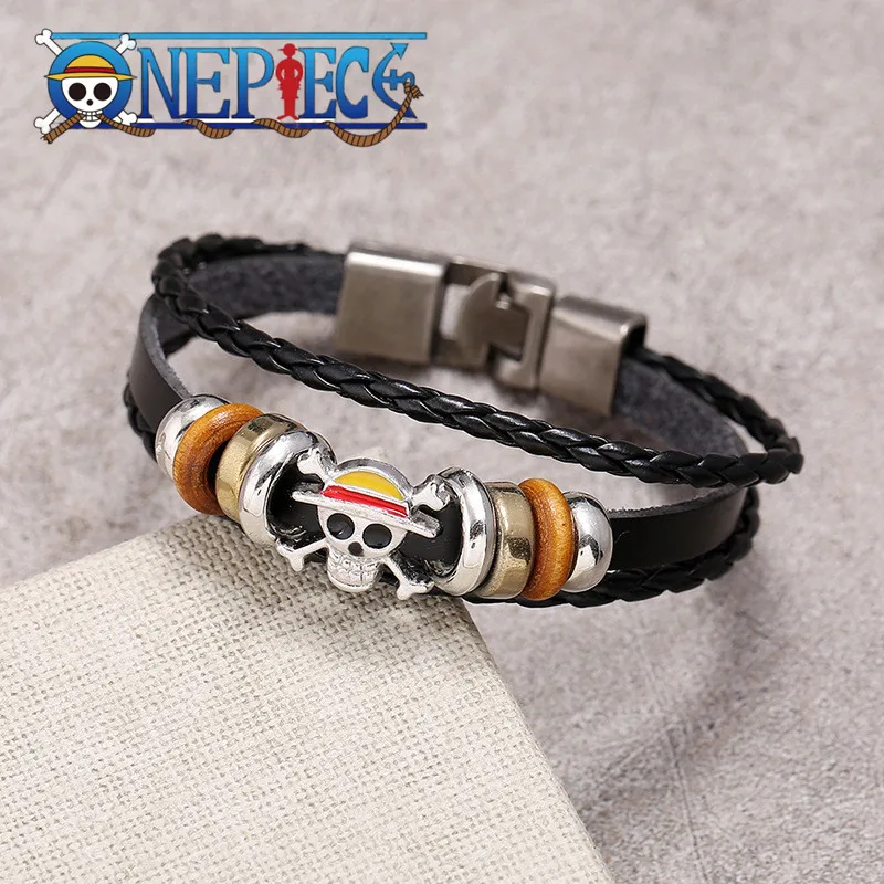 

Anime One Piece Bracelet Cartoon Figures Luffy Pirate Punk Leather Braided Rock Bangles Jewelry Accessories Gift for Kids Friend