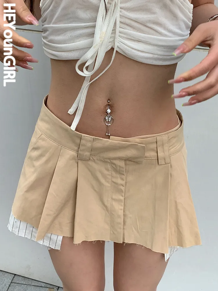 

HEYounGIRL Patchwork Women Mini Skirt Harajuku Casual Fashion Streetwear High Waist Preppy Style Female Pleated Skirts Clothes