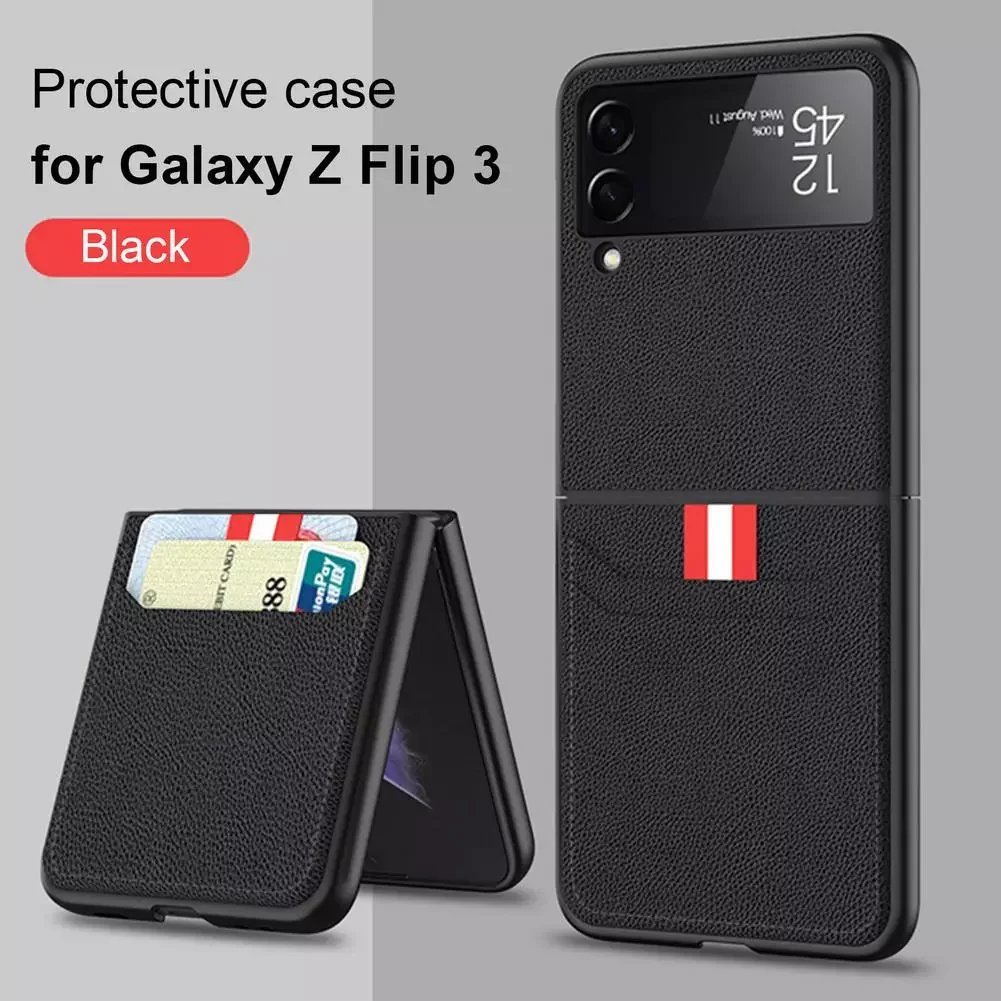 

Ultra-Thin Shell For Galaxy Z Flip 3 5G Mobile Phone Protective Cover Leather Wallet Storage Case Anti-scratch Anti-drop Shell