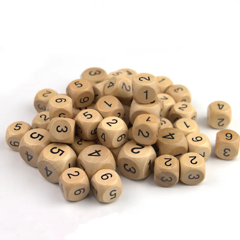 

2022 New 1/5pcs Wood Dice D6 Sided Dice 16mm 20mm Digital Number Cubes Round Coener For Kid Toys Board Games