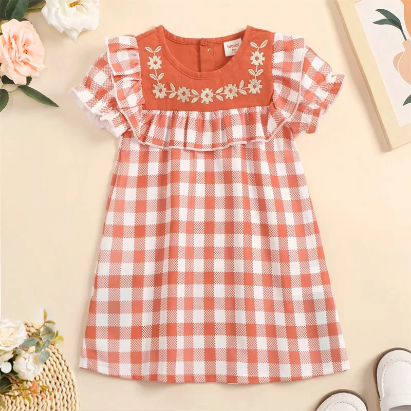 

Summer Baby Girls Clothes Kids Embroidery Fungus Edge Plaid Dress For Children Girl Clothing Birthday Princess Dresses Dress