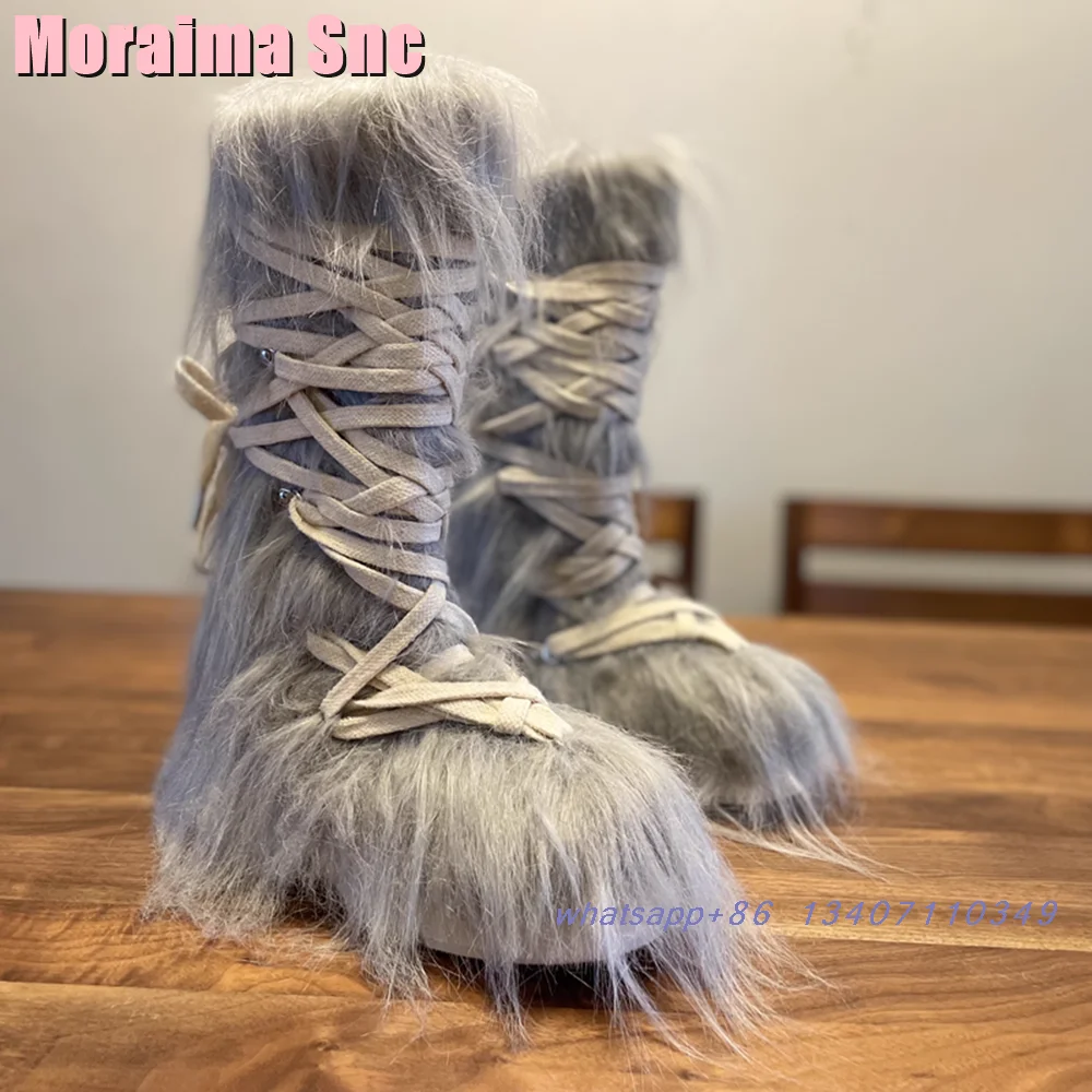 Longhair Меховые сапоги до середины икры на шнуровке с круглым носком и толстой