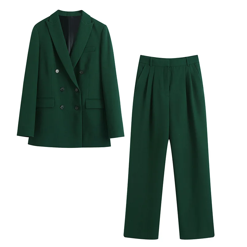 Autumn Women's Suits 2 Piece Set Peaked Lapel Jacket Medium Waisted Pants Elegant Ladies Clothing for Dinner or Dating