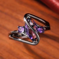 new special interest wedding rings women black plated with purple marquise cubic zirconia personality gift for party jewelry