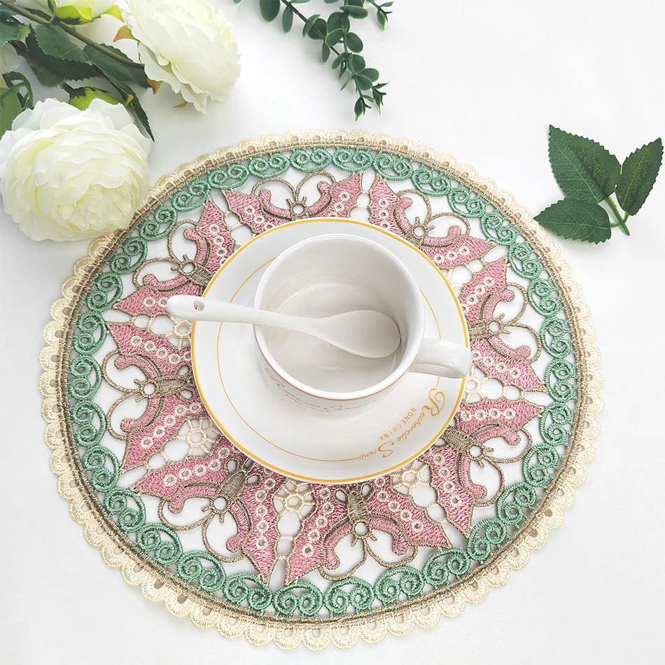 

Set of 2 PCS Placemat for Dining Table Mat Set Hollow Out Place Mat Accessories Cup Wine Decorative Mat Placemats for Table