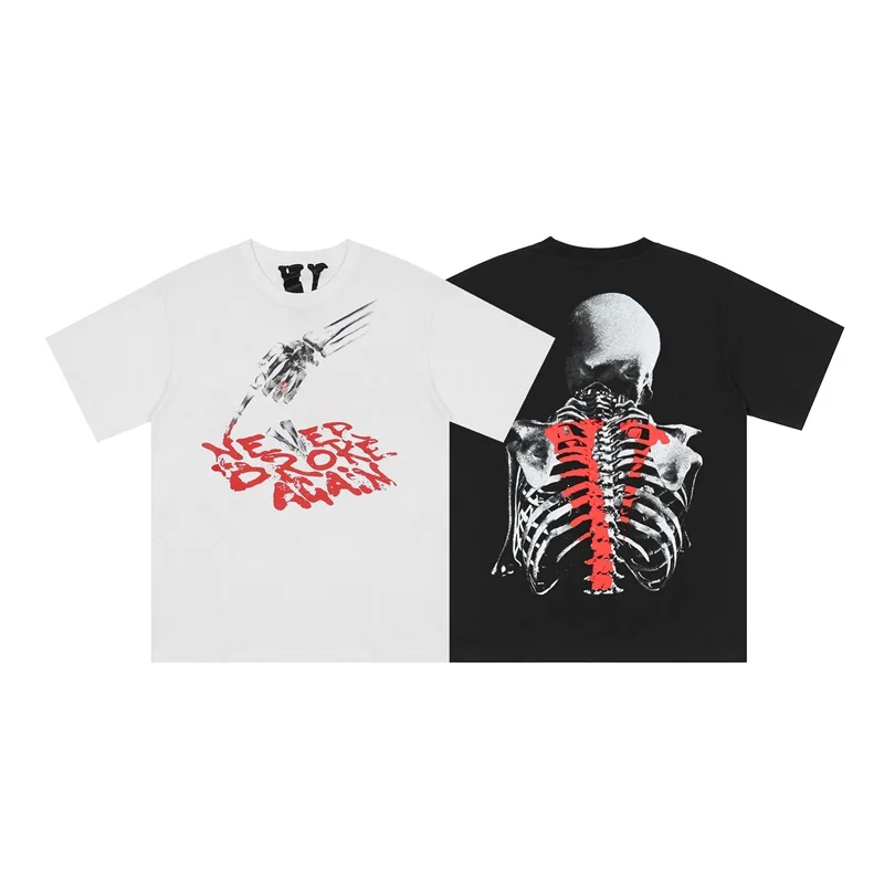 

Vlone 22ss Couple Punk Skull Letter Cotton Men's Short-Sleeved T-shirt Loose