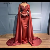 sumnus 2022 elegant burgundy mermaid prom dresses appliques lace long party dresses women stain bead evening vestidos de noche