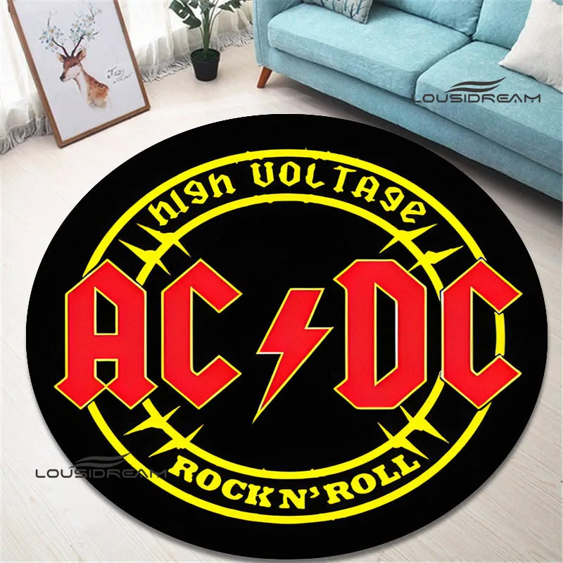 

Rock band AC/DC retro printing round carpet living room bedroom beautiful carpet non -slip door pad floor mats birthday gift