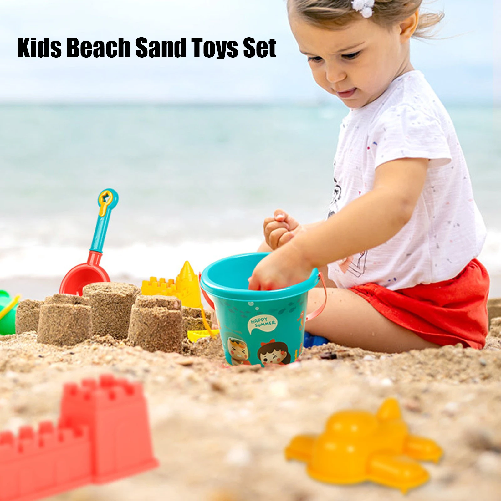 

Kids Beach Sand Toys Set 18pcs Beach Toys Castle Molds Fish Sand Molds Beach Bucket Beach Shovel Tool Kit Sandbox Toys for Kids