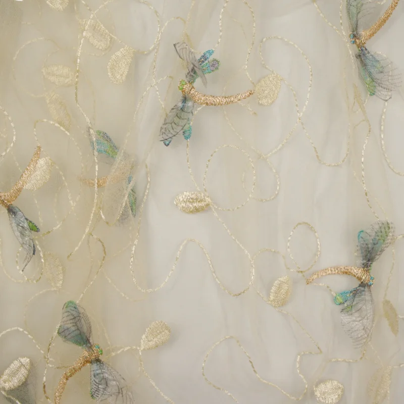 3/5/10yards 3D Dragonfly Embroidered Lace Fabric Tulle for Bridal Wedding Dress Veil Blue Pink Black White By the Yard |