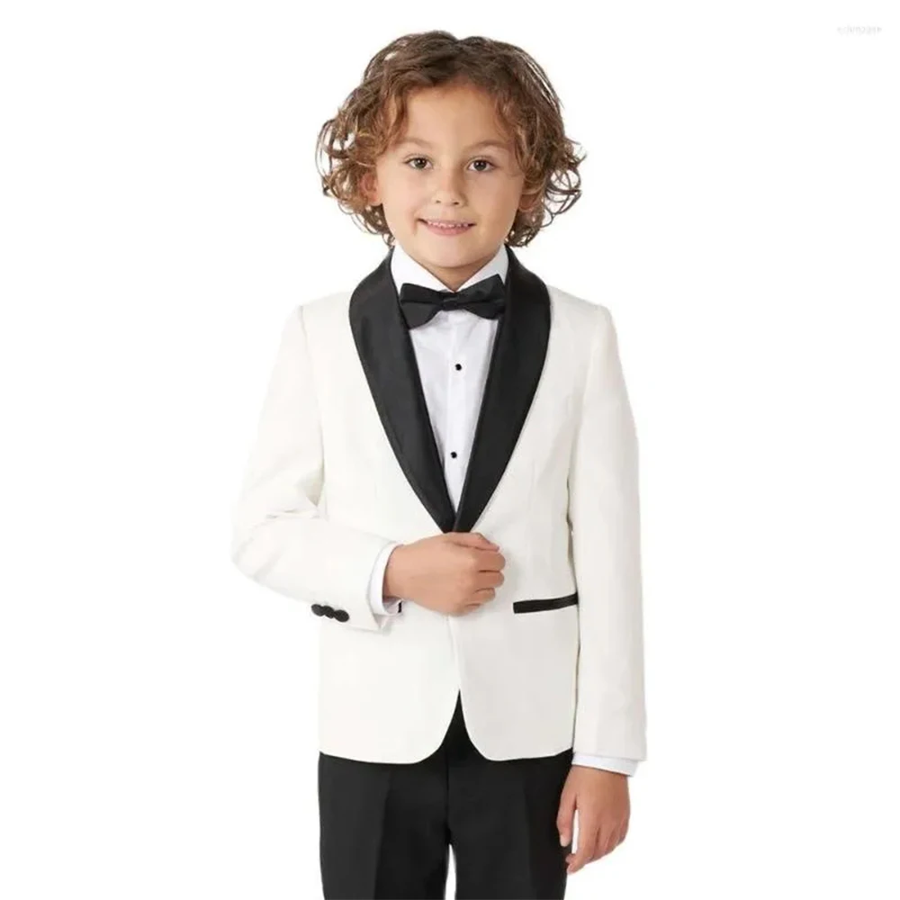 

Boy's 2 Piece Suit One Button Shawl Lapel Jacket Pants Set Elegant White Full Wedding Set Luxury 2023 Slim Fit Kids Clothing