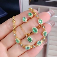 meibapj real natural emerald jewelry set 925 silver necklace earrings ring bracelet 4 pieces suit fine wedding jewelry for women