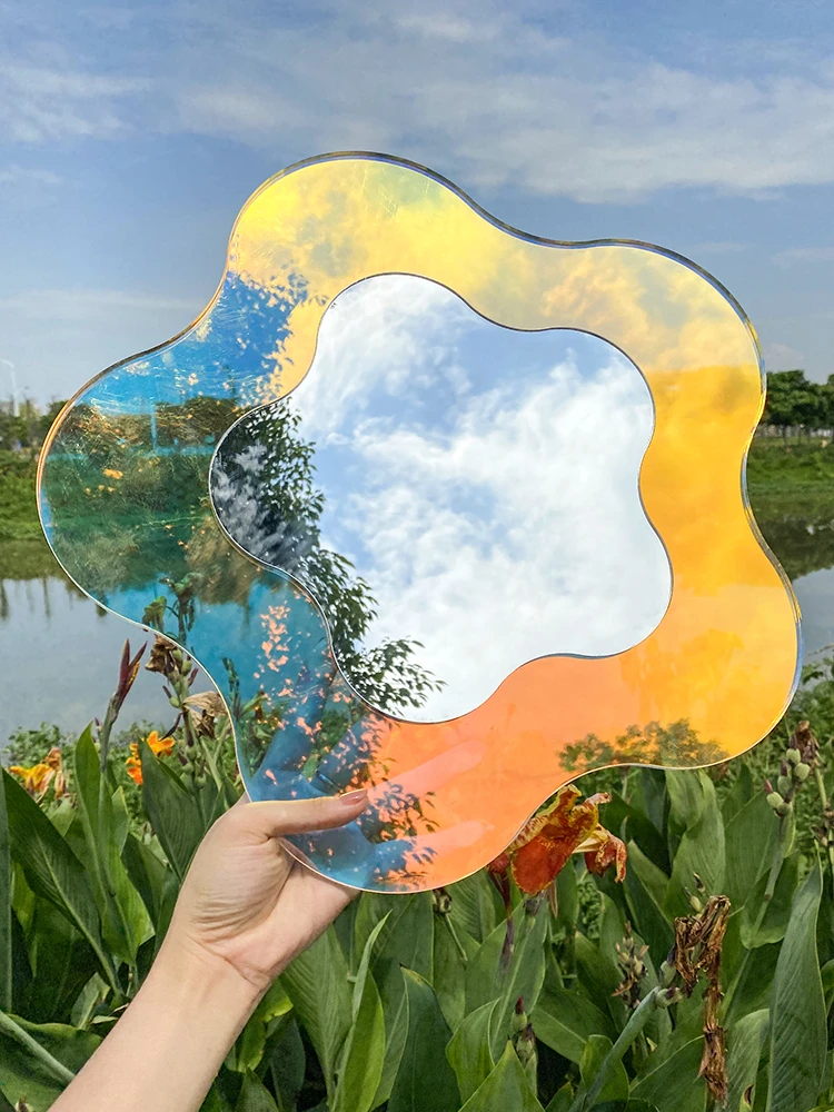 

Acrylic Large Flower Colorful Mirror Living Room Home Decorative Wall Mirror Bedroom Table Standing Make-up Mirror