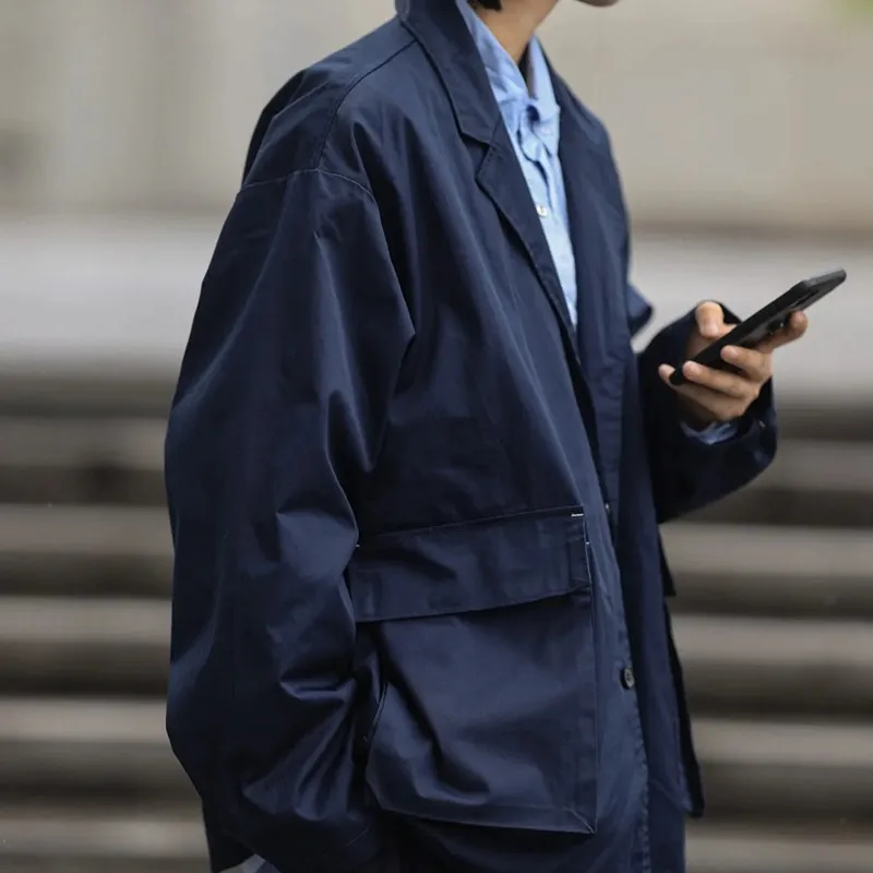 

Blazer Men Jacket Japanese Loose Pocket Casual Long-Sleeved Suit Coat Streetwear Vintage Single-Breasted Terno Masculino