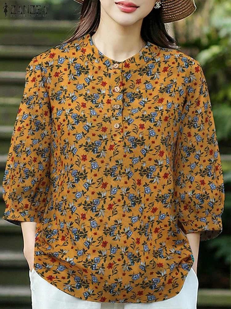 

ZANZEA 2023 Bohemian Holiday Party Tops Vintage Floral Printed Blouse Women Summer Shirt Casual Loose Blusas Work Chemise Mujer