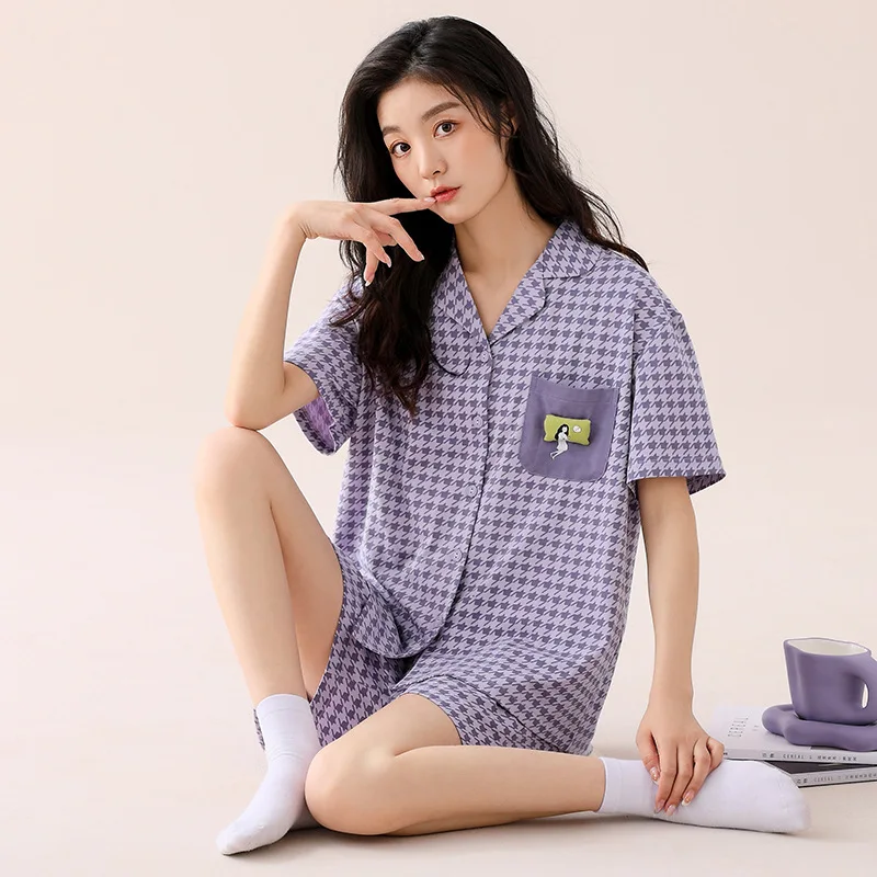 2023 new summer thin pajamas for women's cotton short-sleeved shorts home service suit comfortable sleepwear can be worn outside