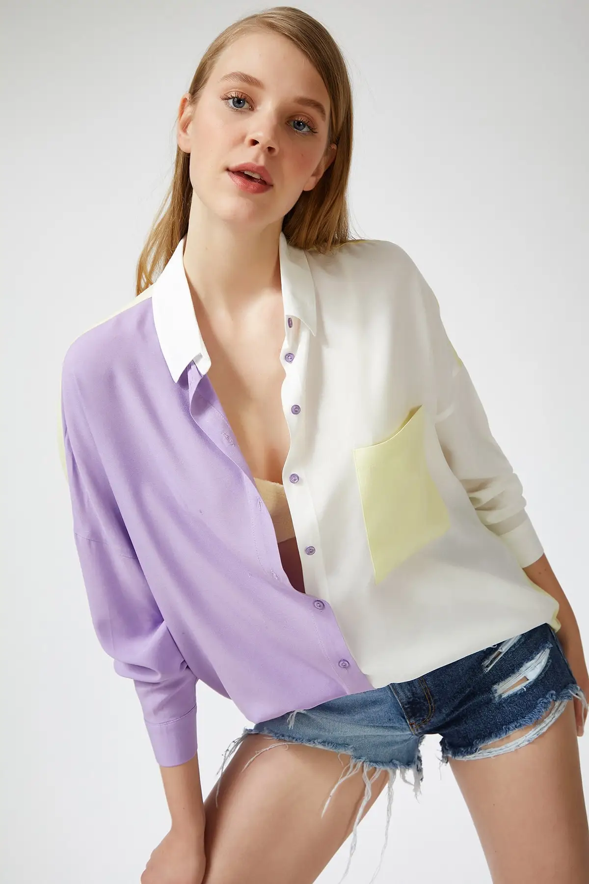 Block Color Oversize Shirt 2021 Spring autumn women's shirt blouse street shirt new simple office lady long sleeve blouse
