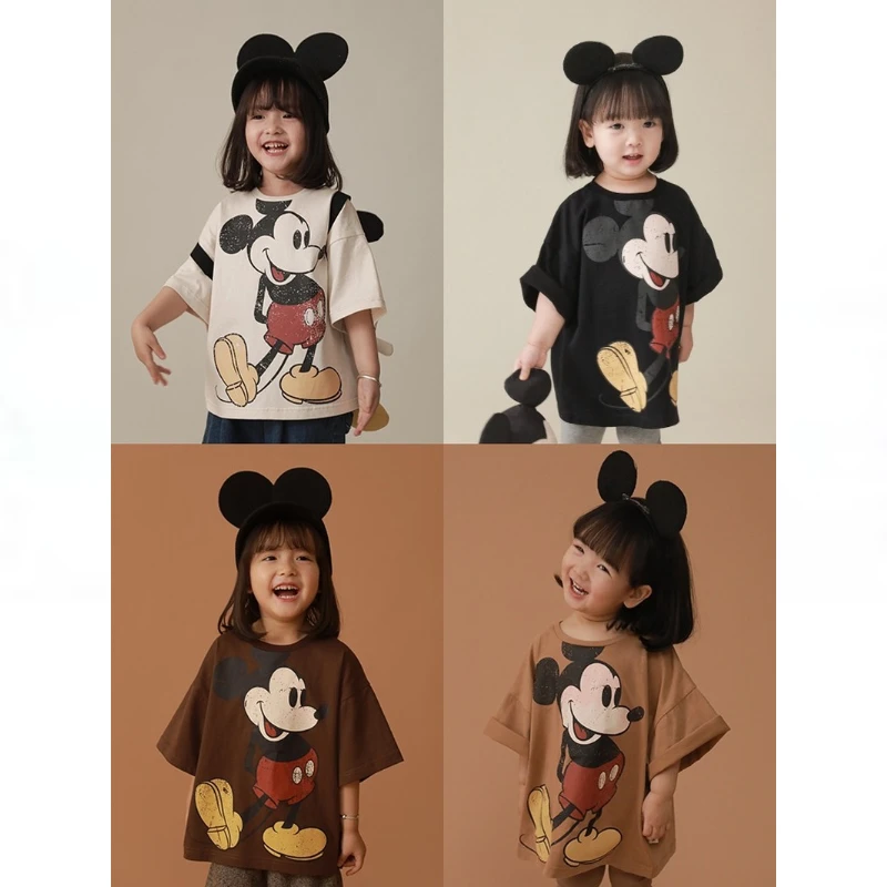 

Детская футболка Disney, топы с рисунком Микки, одежда с героями мультфильмов для девочек и мальчиков, детская одежда, футболки для мальчиков, р...