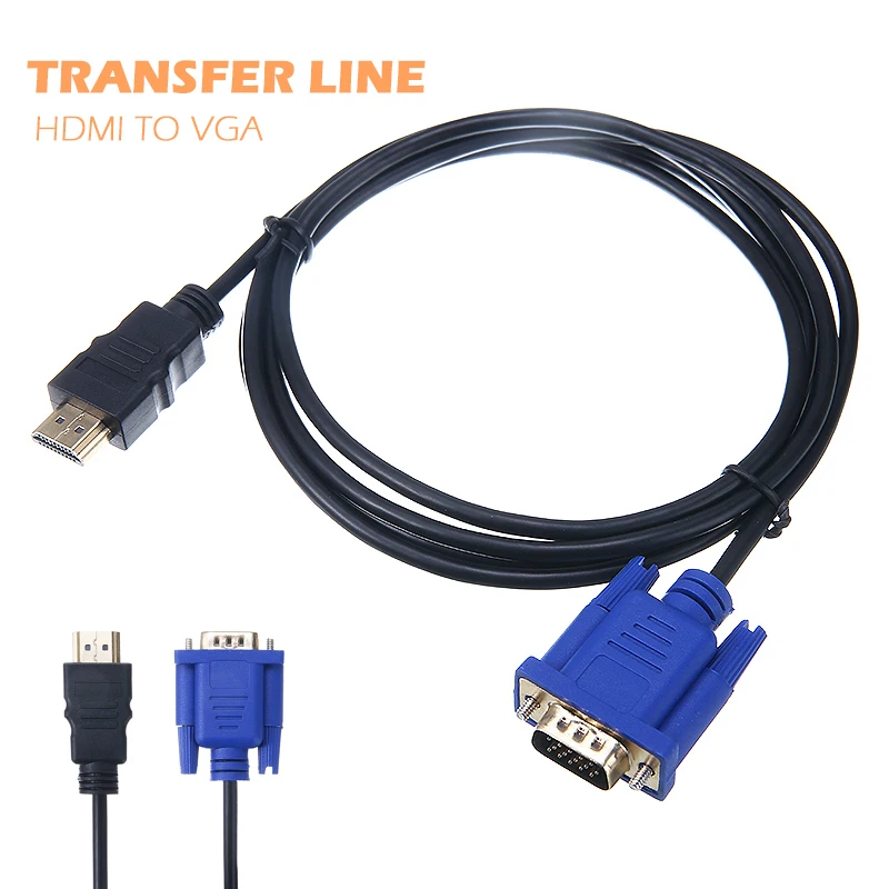 Кабель-адаптер 1,5 м/3 метра HDMI-VGA 1080P для ПК, DVD, HDTV, легко носить с собой и удобен в использовании, черный цвет