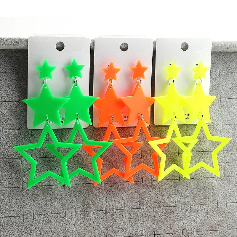 

Acrylic Fluorescent Color Earrings Five-pointed Star Pentagram Pendant Women Jewelry Accessories, Gift for Her Friendship
