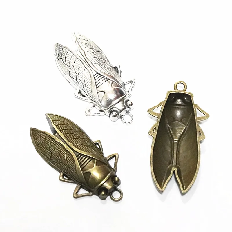 6Pcs 34*62MM Bronze Color Antique Silver Plated Cicada Charms Pendant DIY Jewelry Accessories