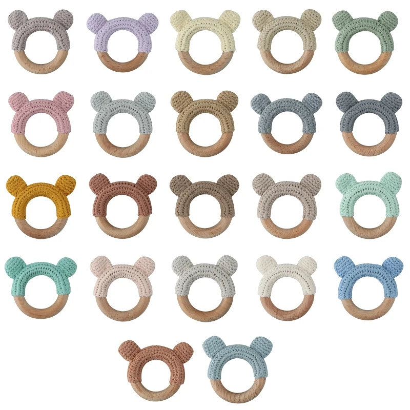 

Baby Teether Wooden Ring Crochet Knit Wool Rattle Nursing Chewing Teething Toy Bracelet Molar Soother BPA Free