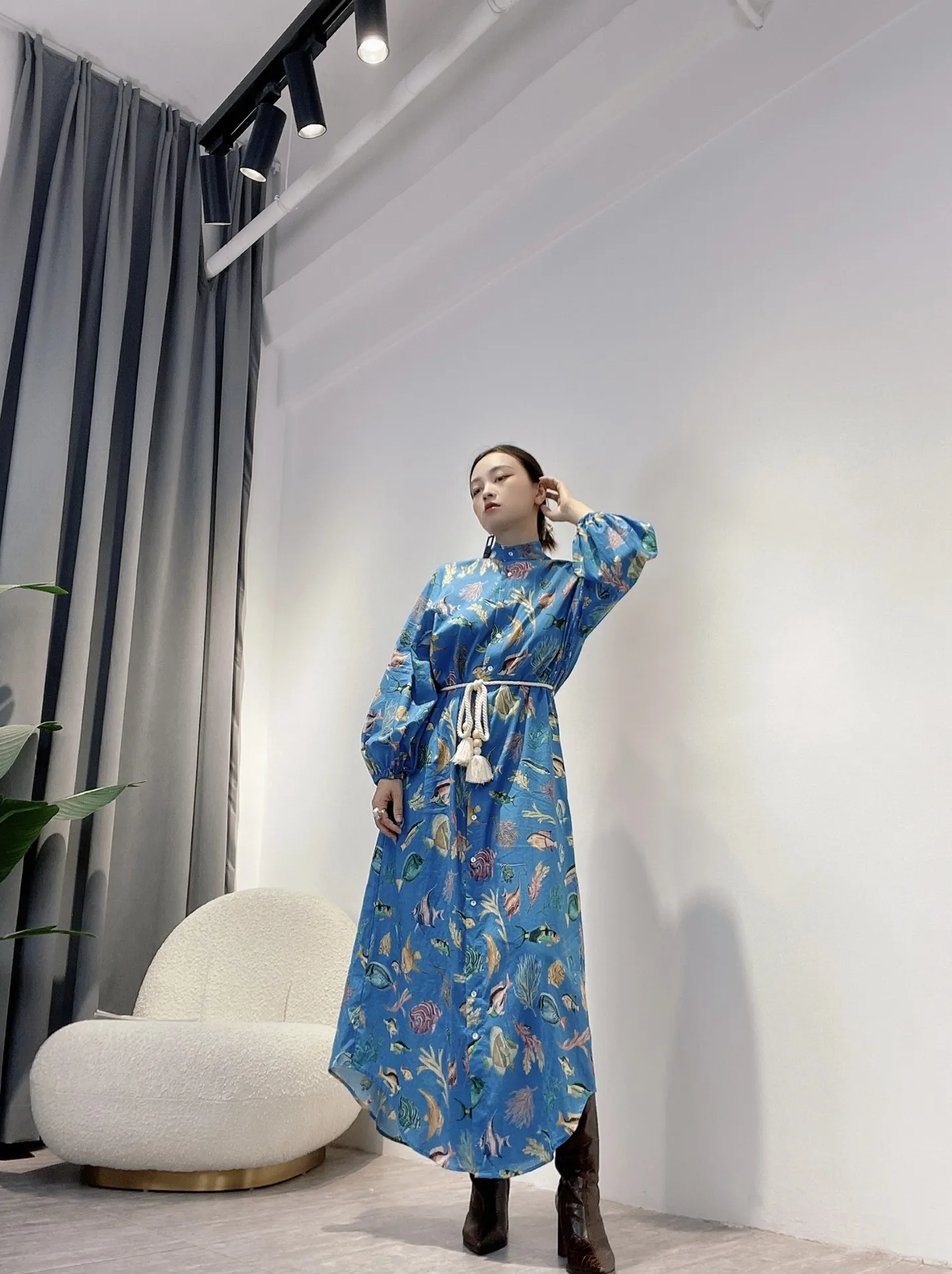 

Women Top Quality Dresses 2023 Early Spring Blended Vintage Clothing for Lady